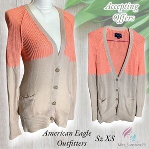 American Eagle Outfitters - Sz XS - sweater jacket peach tan with pockets